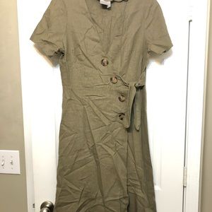 Asos Olive Green Linen Dress with Side Tie